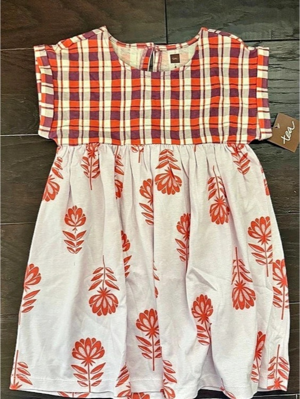 Tea Plaid Mini Dress in Red & White floral NWT